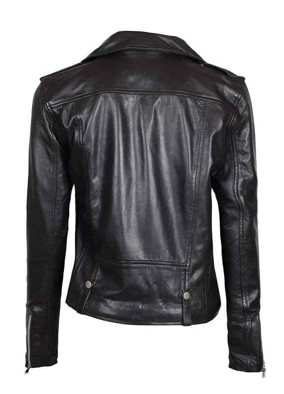 Amber Women Veste asymétrique en cuir de motard noir
