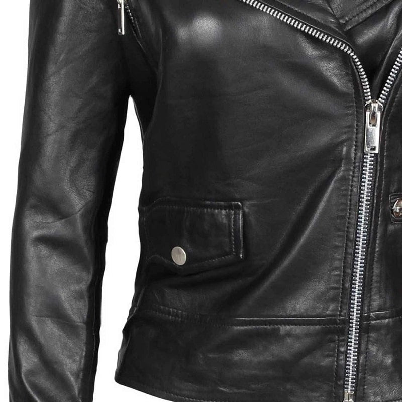 Amber Women Veste asymétrique en cuir de motard noir