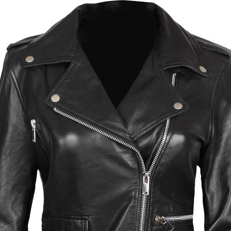 Amber Women Veste asymétrique en cuir de motard noir