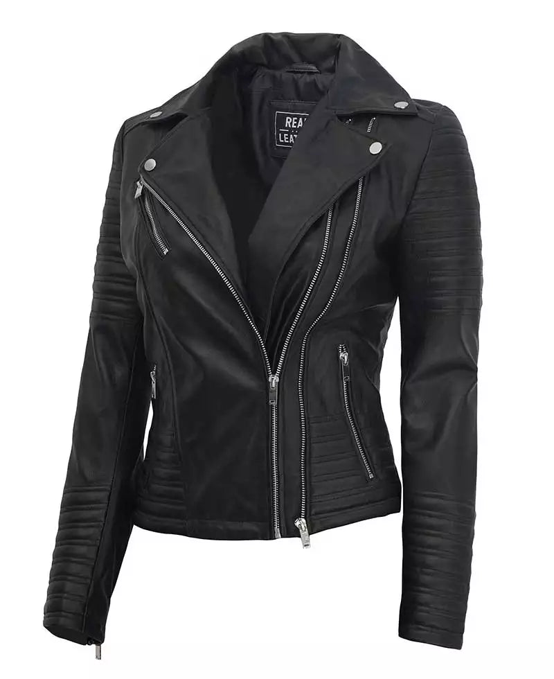 Noire blouson en cuir femme