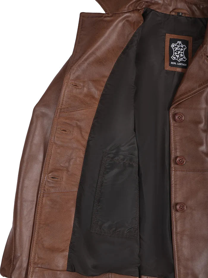 Women's Cognac Brown Leather Blazer