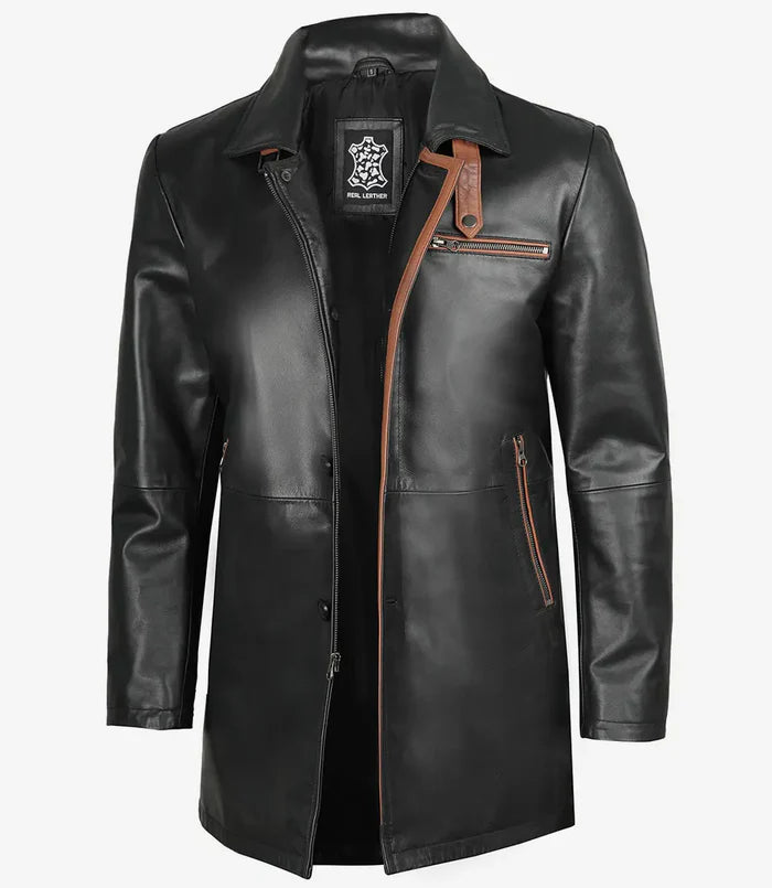 Winchester Men's Black Genuine Leather Car Coat