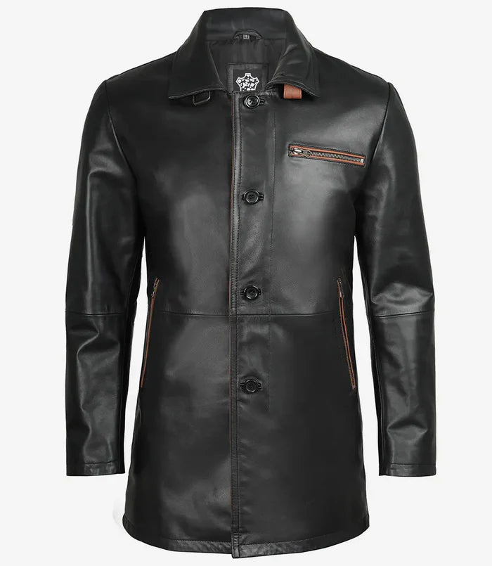 Winchester Men's Black Genuine Leather Car Coat