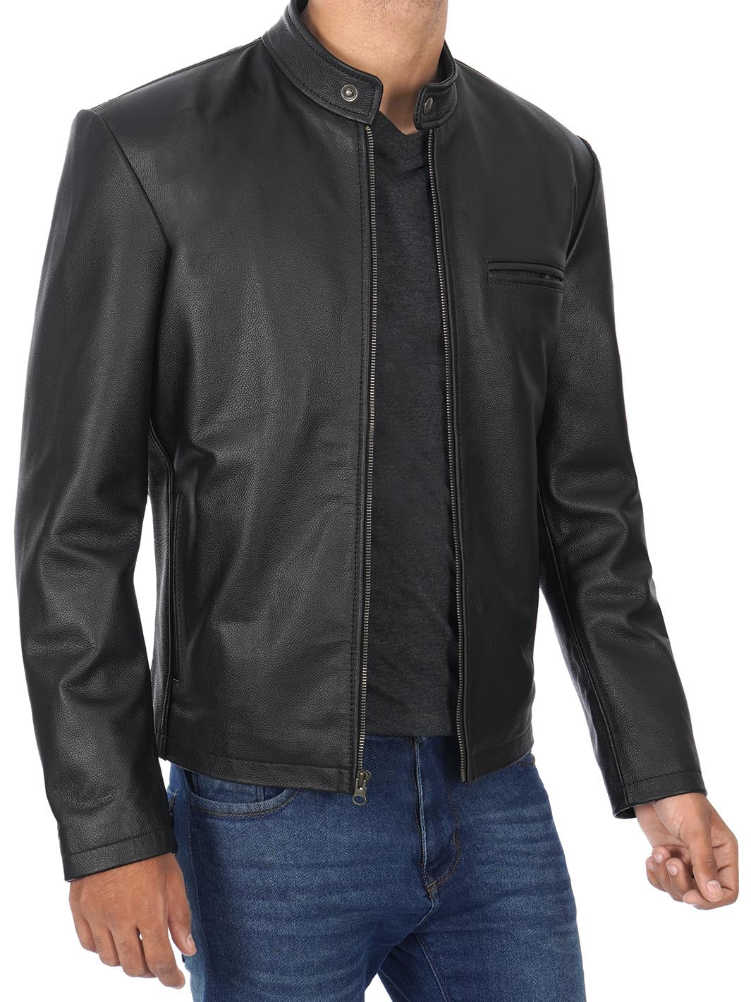 Ricardo Cow Hide Veste en cuir noir pour homme