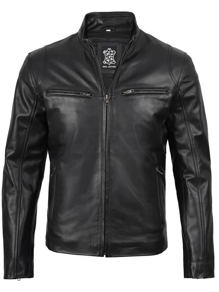 Veste en cuir noir pour homme