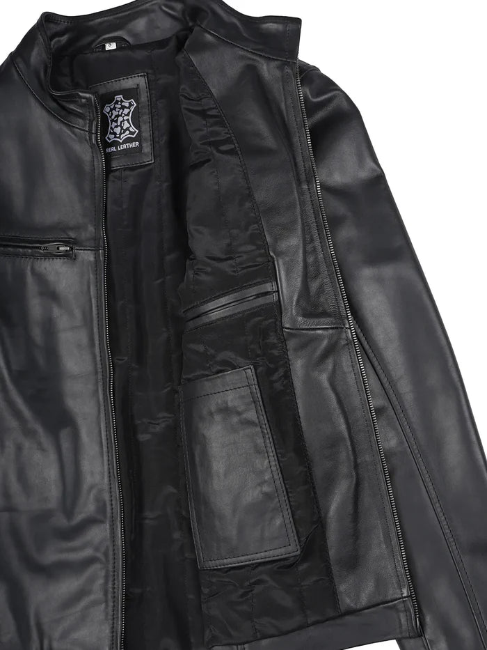 veste en cuir noir pour homme