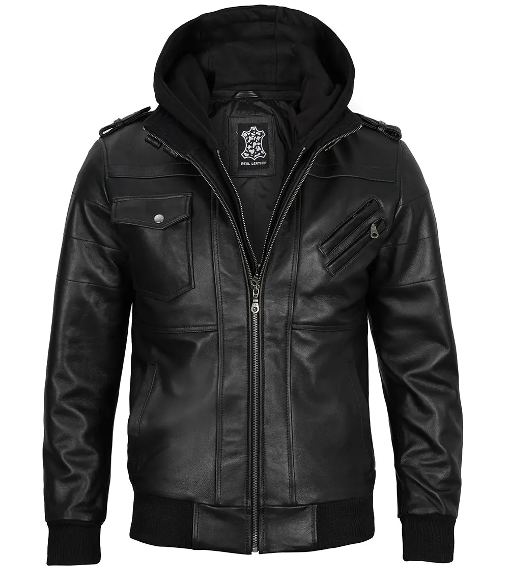 Veste noire à capuche amovible pour homme