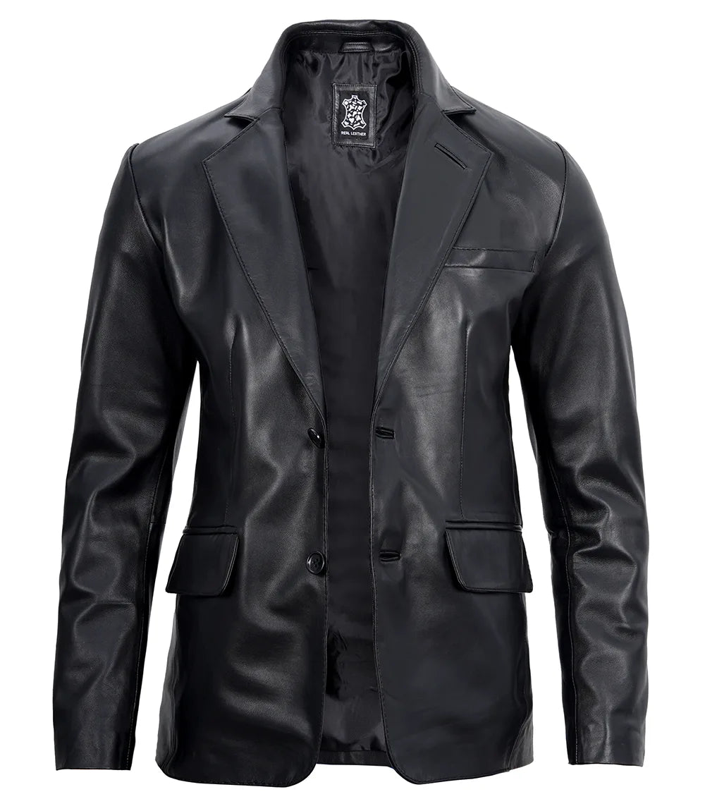 Blazer en cuir noir pour homme