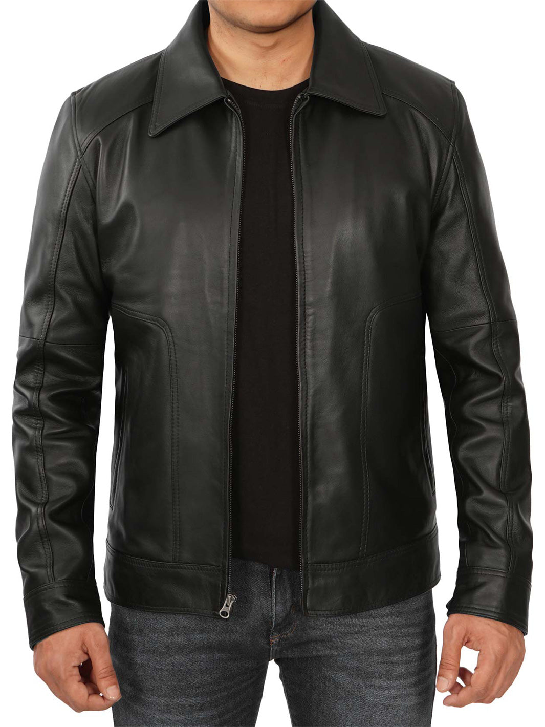 Veste en cuir de motard vintage noire pour hommes