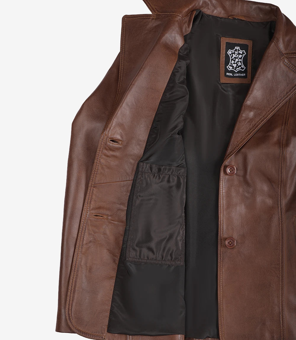 Blazer en cuir cognac pour femme