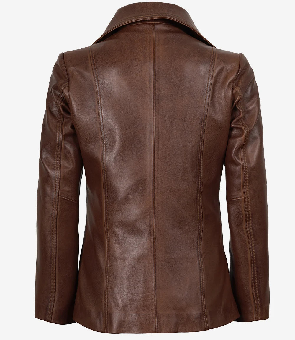 Blazer en cuir cognac femme