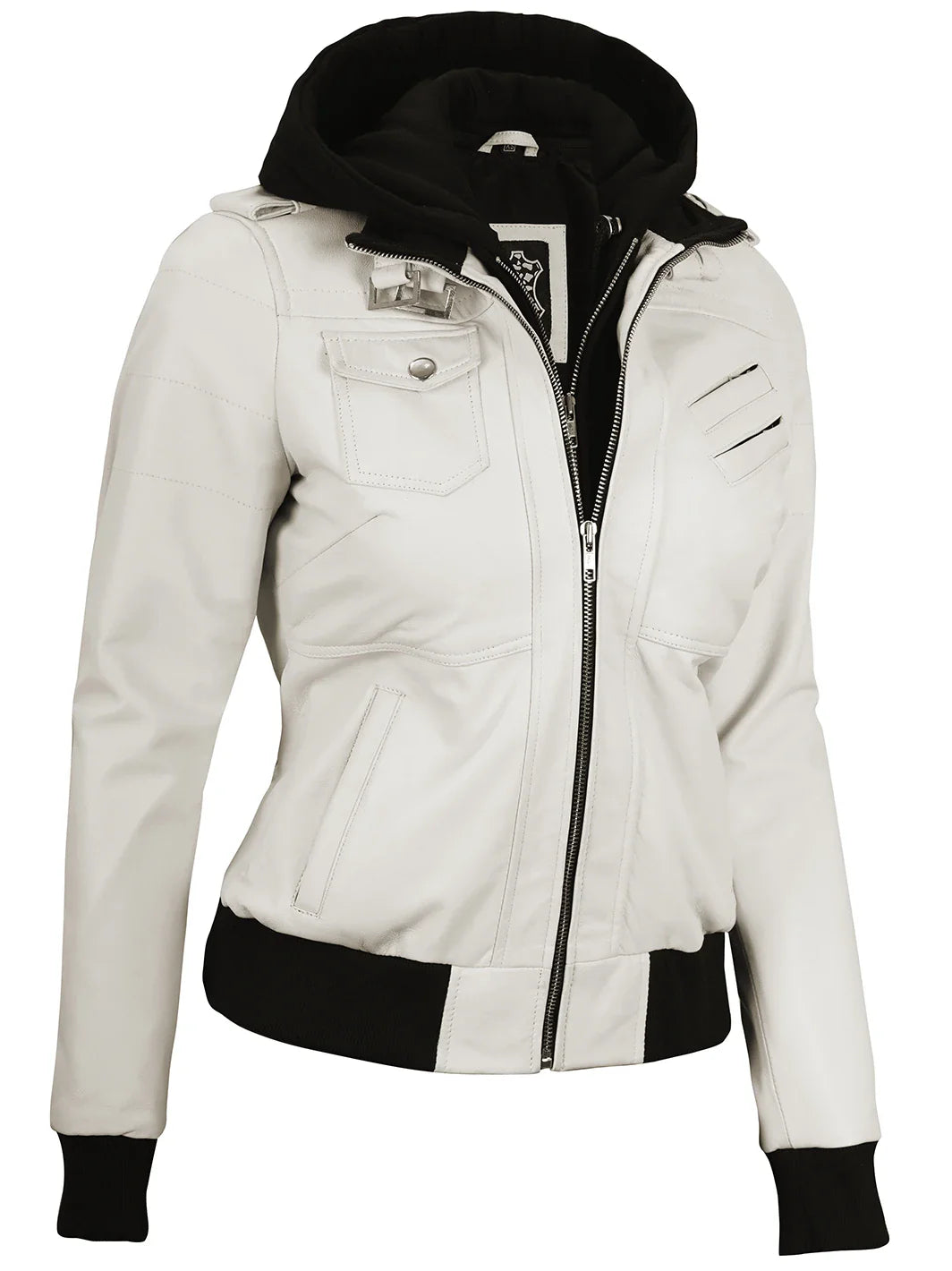 Blouson en cuir à capuche