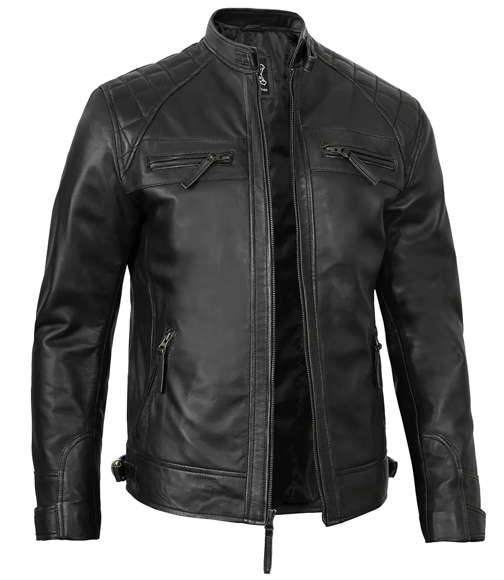 Caf racer veste en cuir noir homme