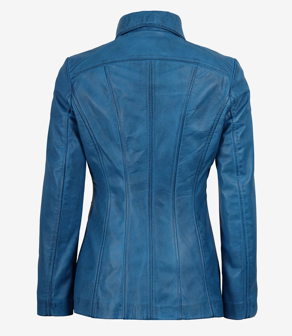 Manteau De Voiture en Cuir Bleu Femme