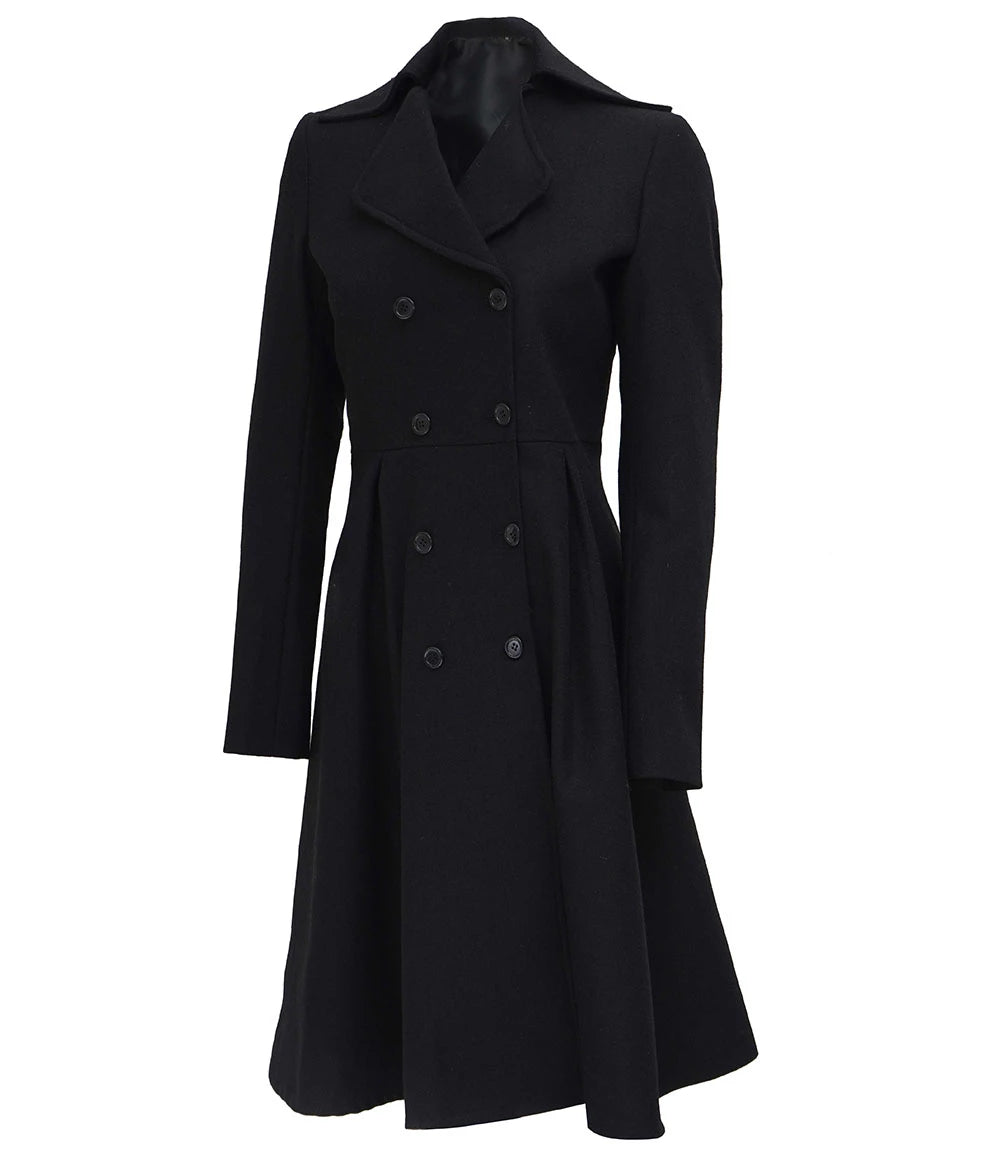 Femme Noir Trench En Laine