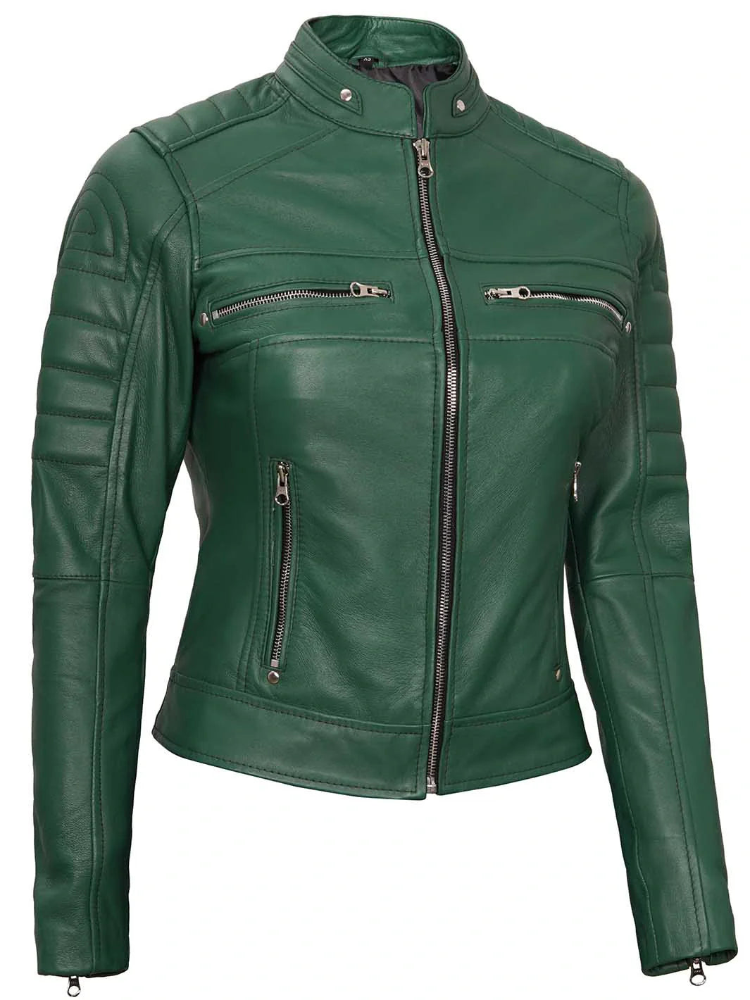 Veste en cuir véritable vert