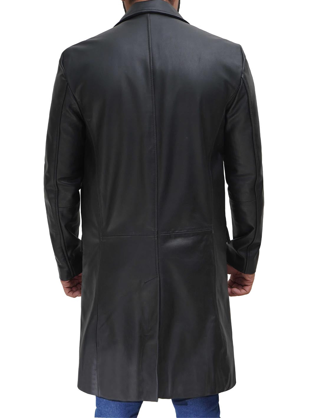 Trench long en cuir noir pour homme