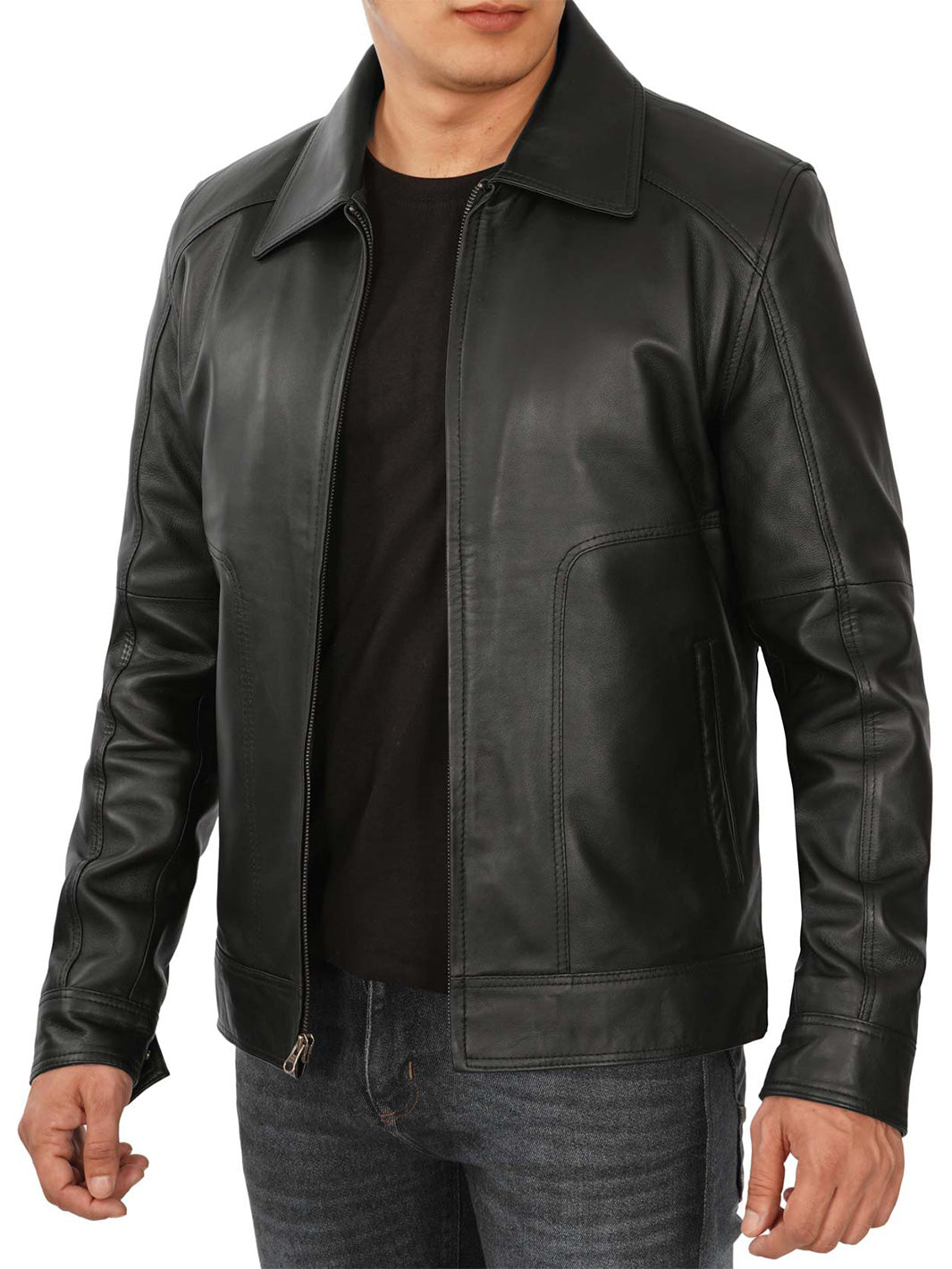 Veste en cuir de motard vintage noire pour hommes