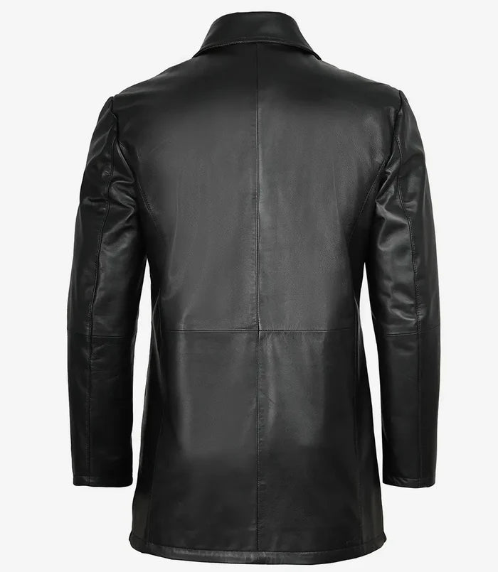 Winchester Men's Black Genuine Leather Car Coat