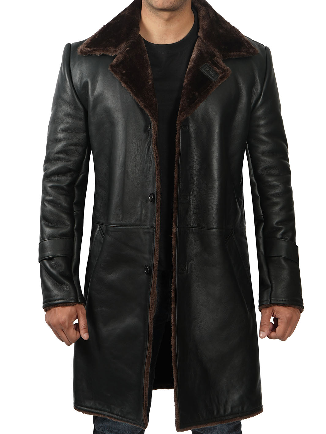 Veste en cuir de mouton noir pour hommes