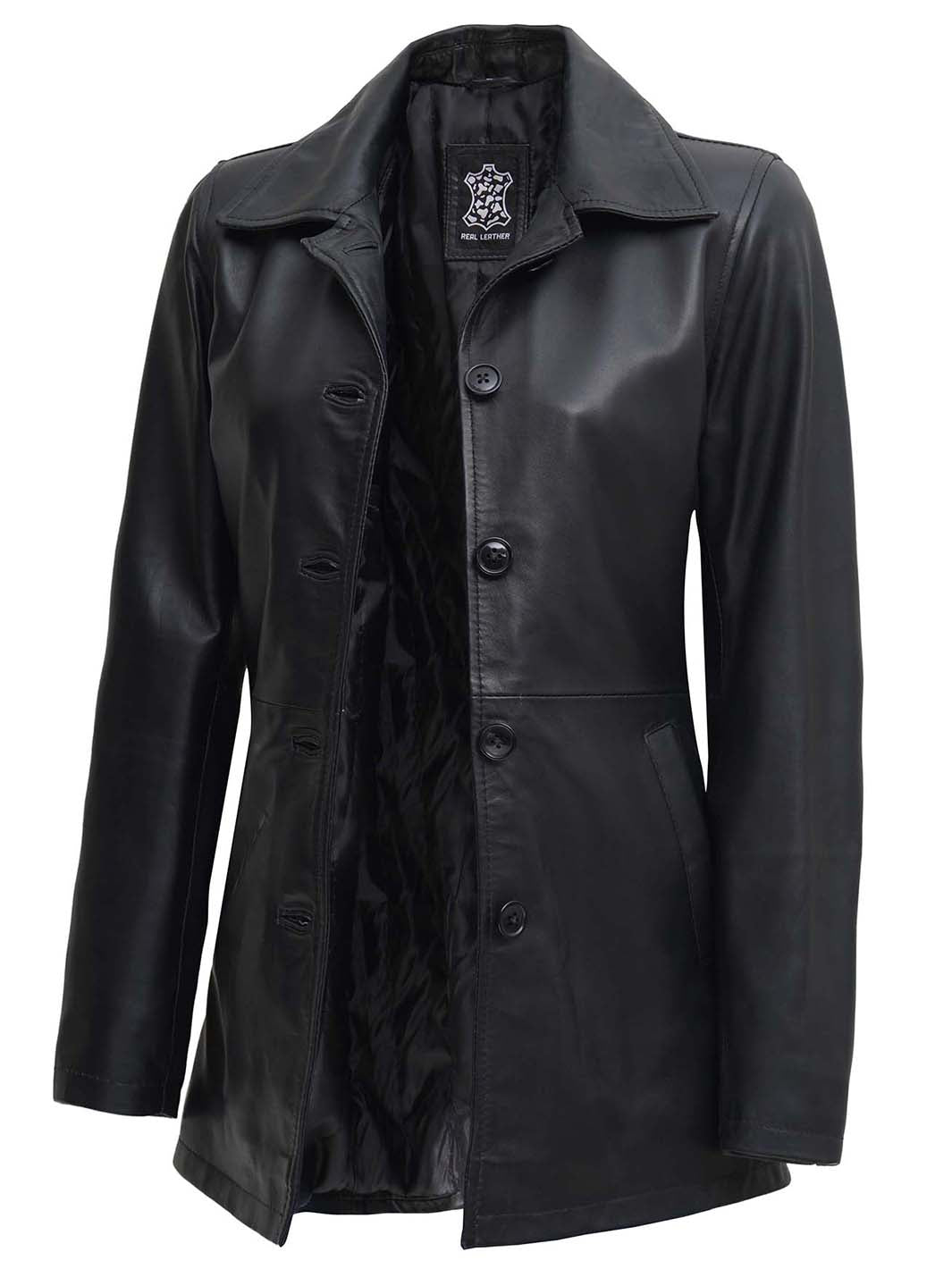 Manteau de voiture en cuir noir pour homme