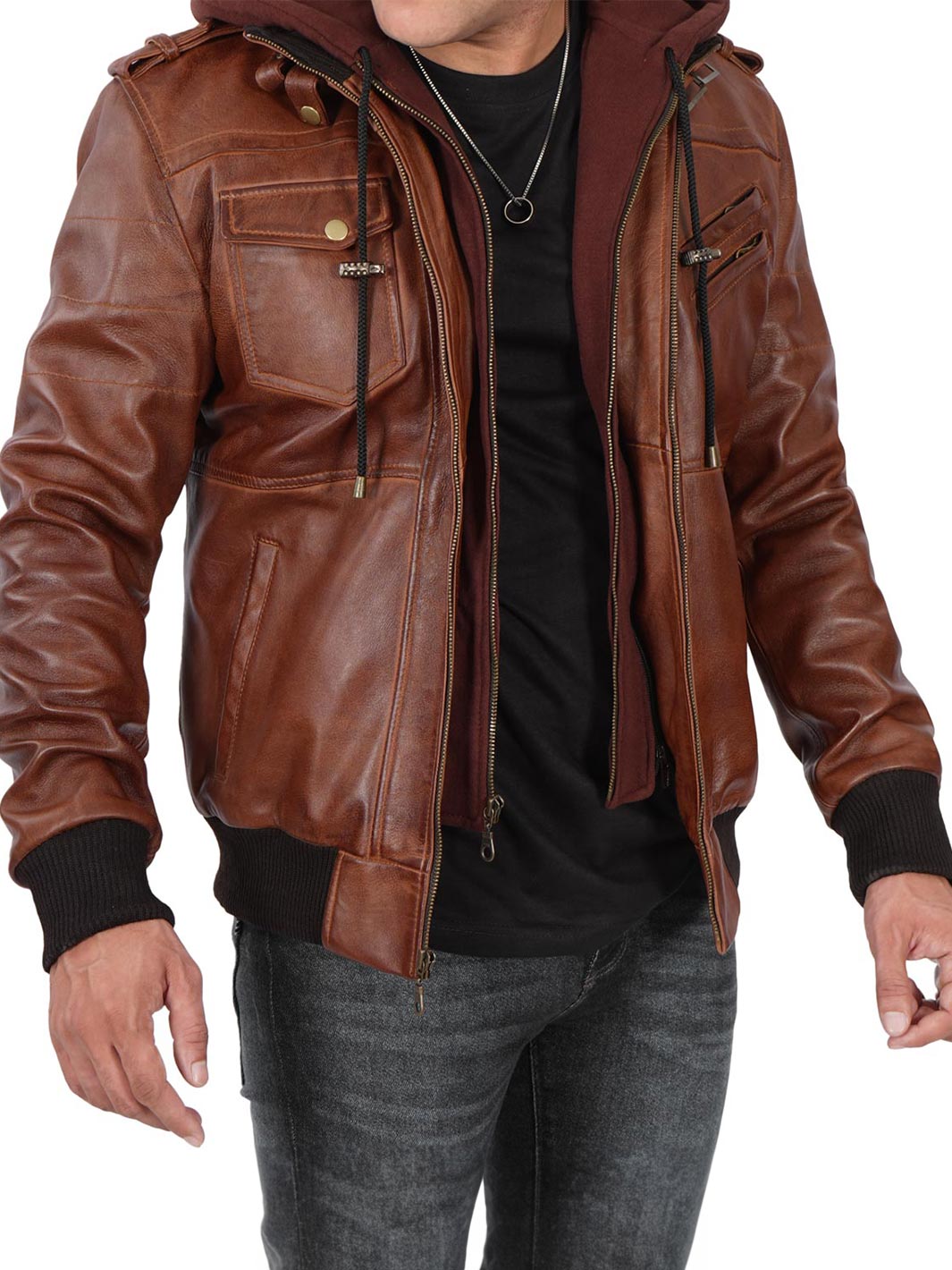 Veste en cuir cognac pour homme