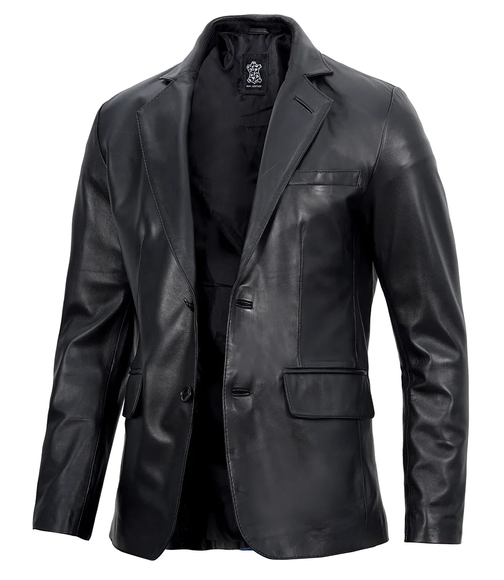 Veste blazer en cuir noir pour homme