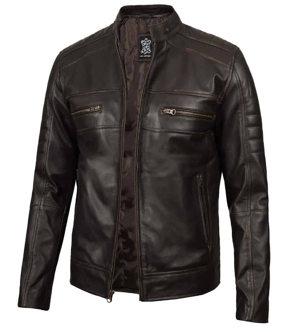 Veste en cuir marron pour homme