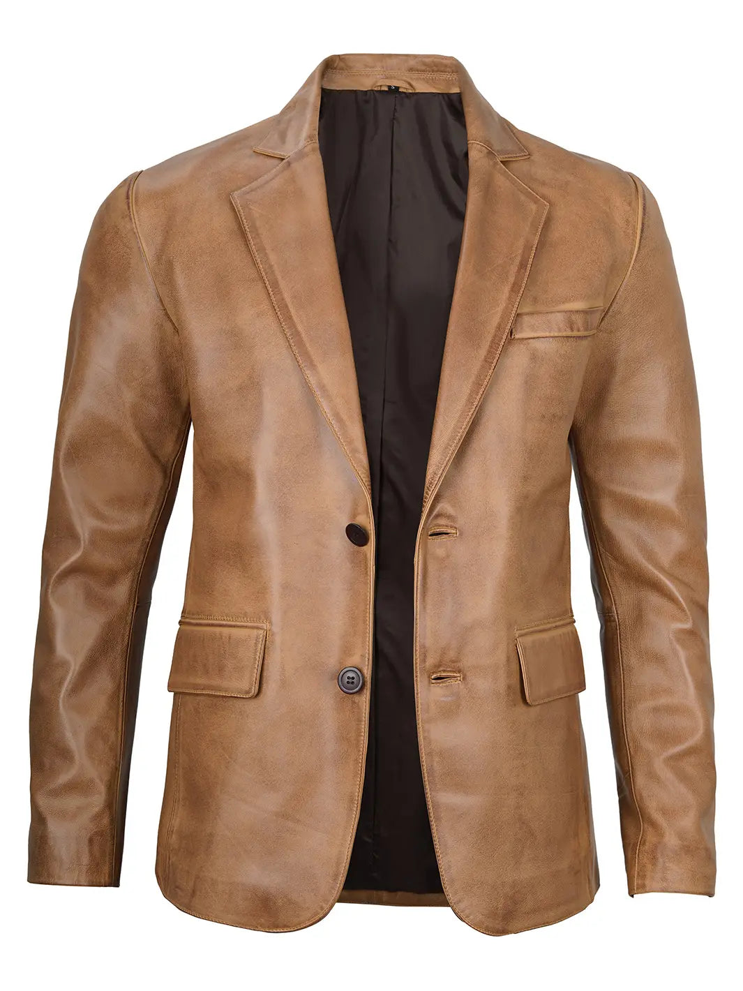 Blazer en cuir marron camel pour homme