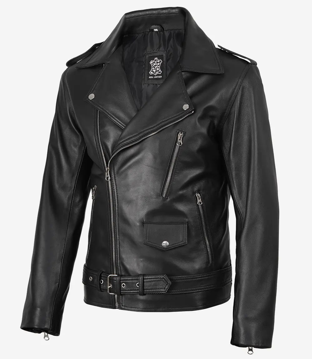 Homme Noir Biker Veste en Cuir