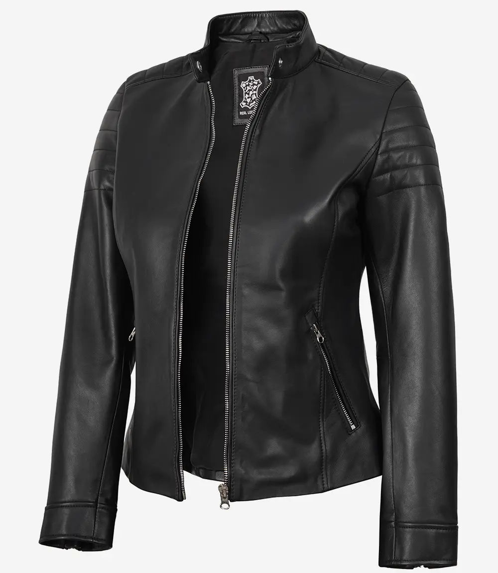 Noire Blouson En Cuir Femme
