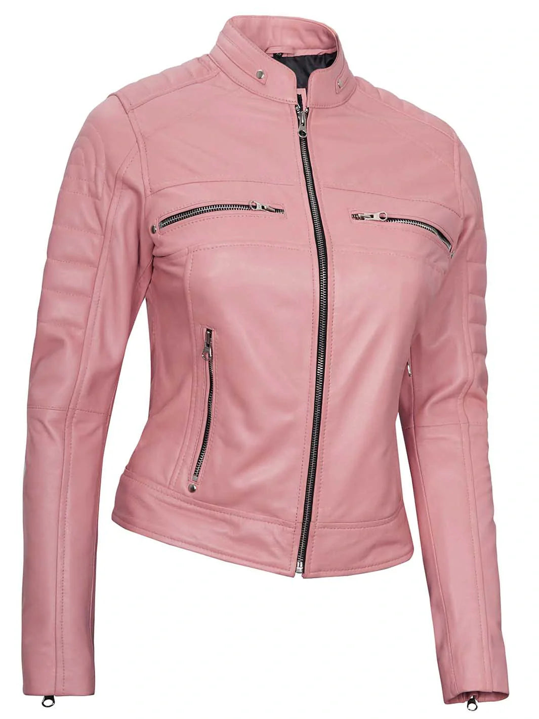 Blouson en cuir café racer rose