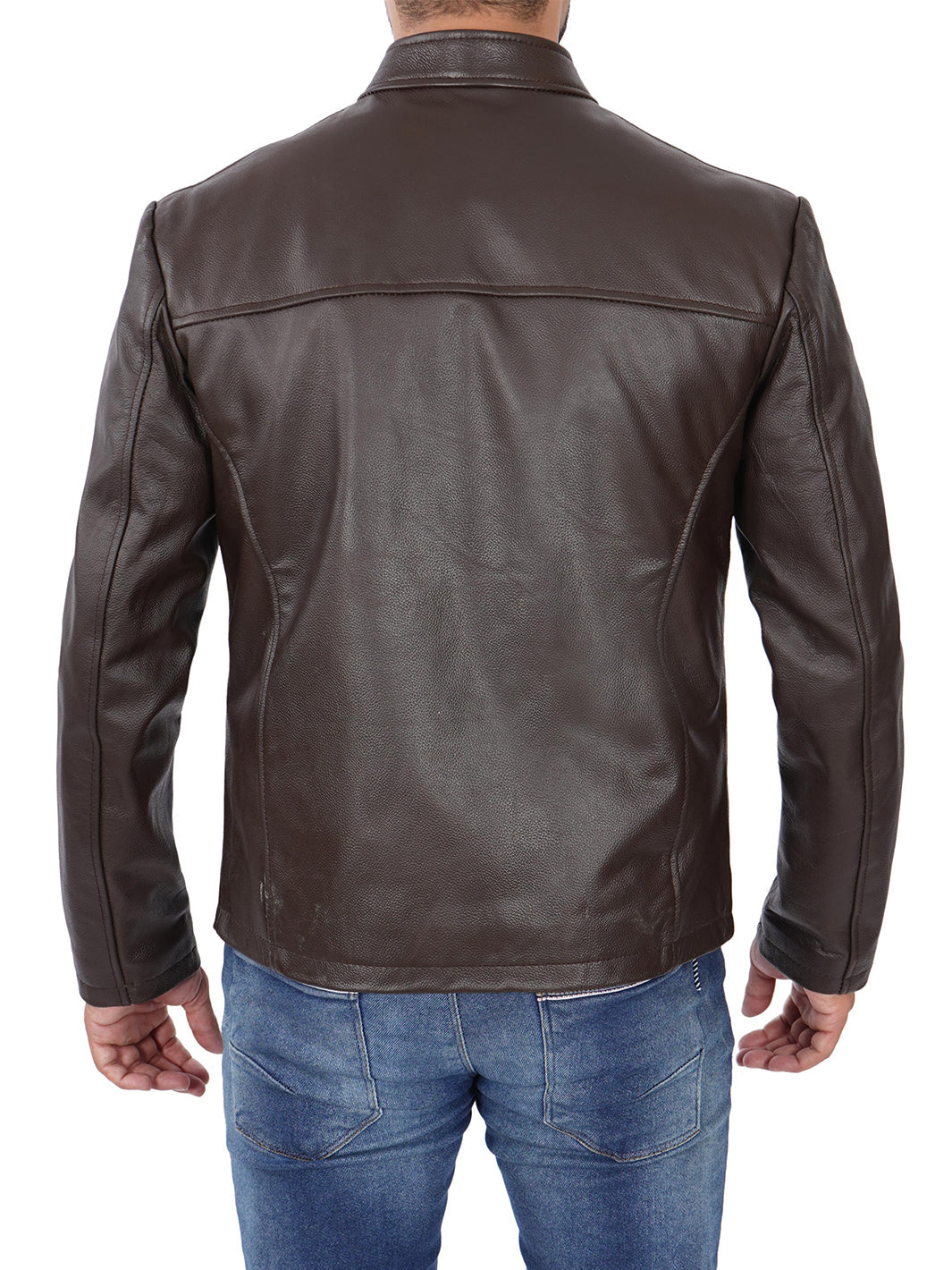 Veste en cuir Cafe Racer marron foncé pour homme