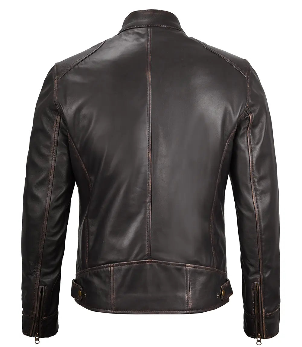 Veste en cuir café racer déteint