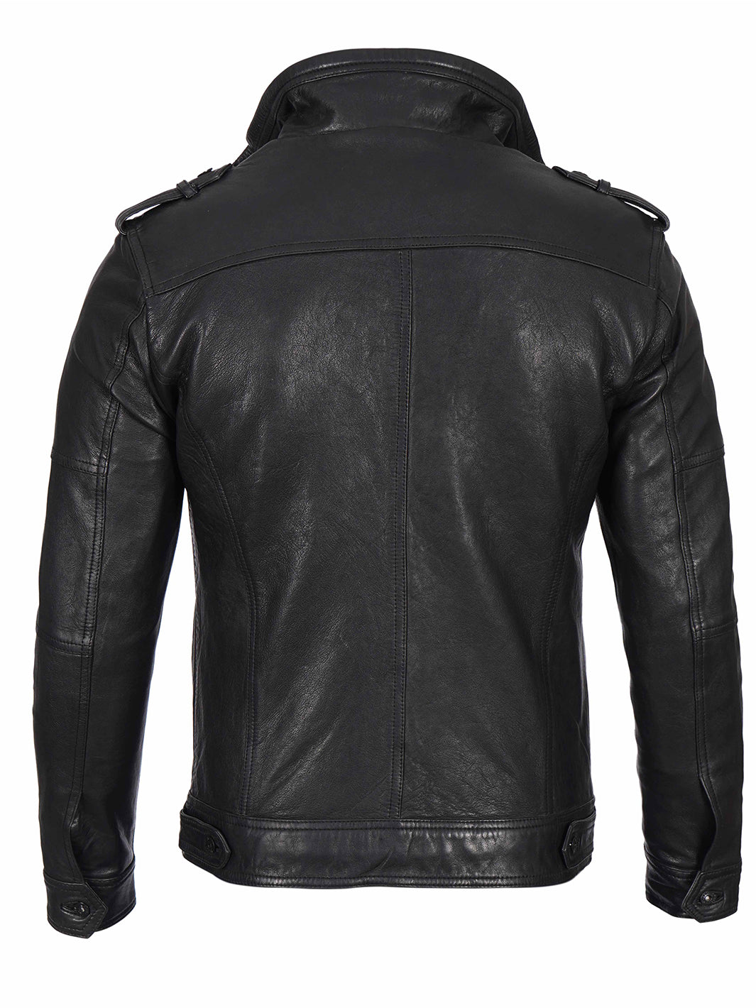 Veste en cuir noire Cafe Racer pour homme