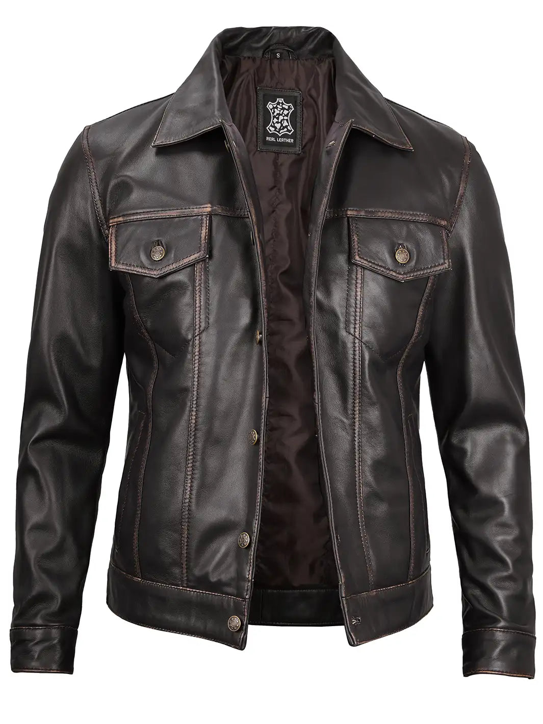 Veste en cuir véritable Trucker pour hommes