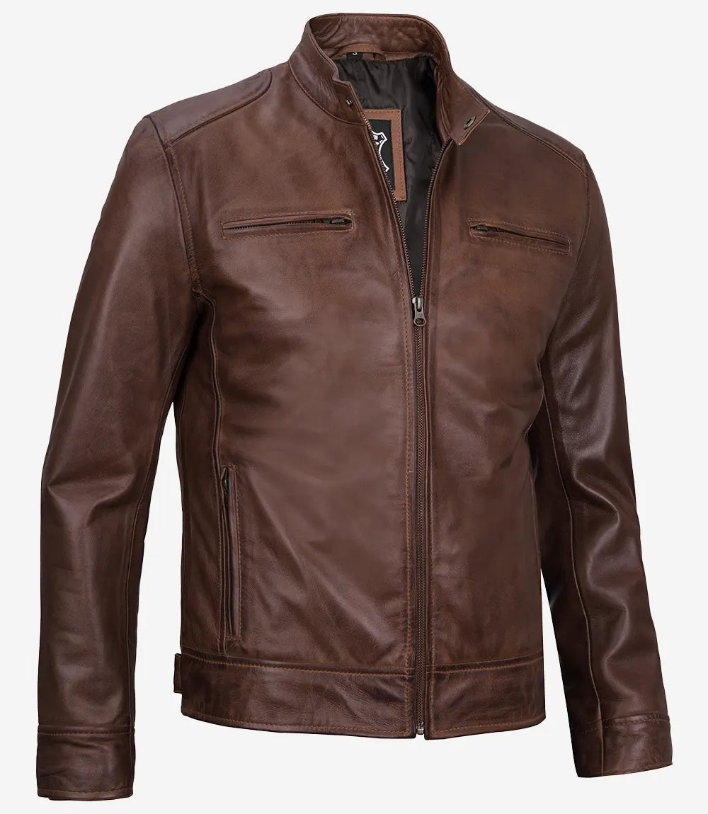 Veste en cuir Cognac pour homme