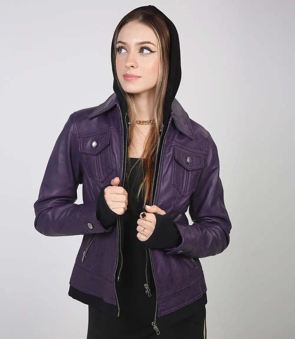 Vestes en cuir violet pour femme
