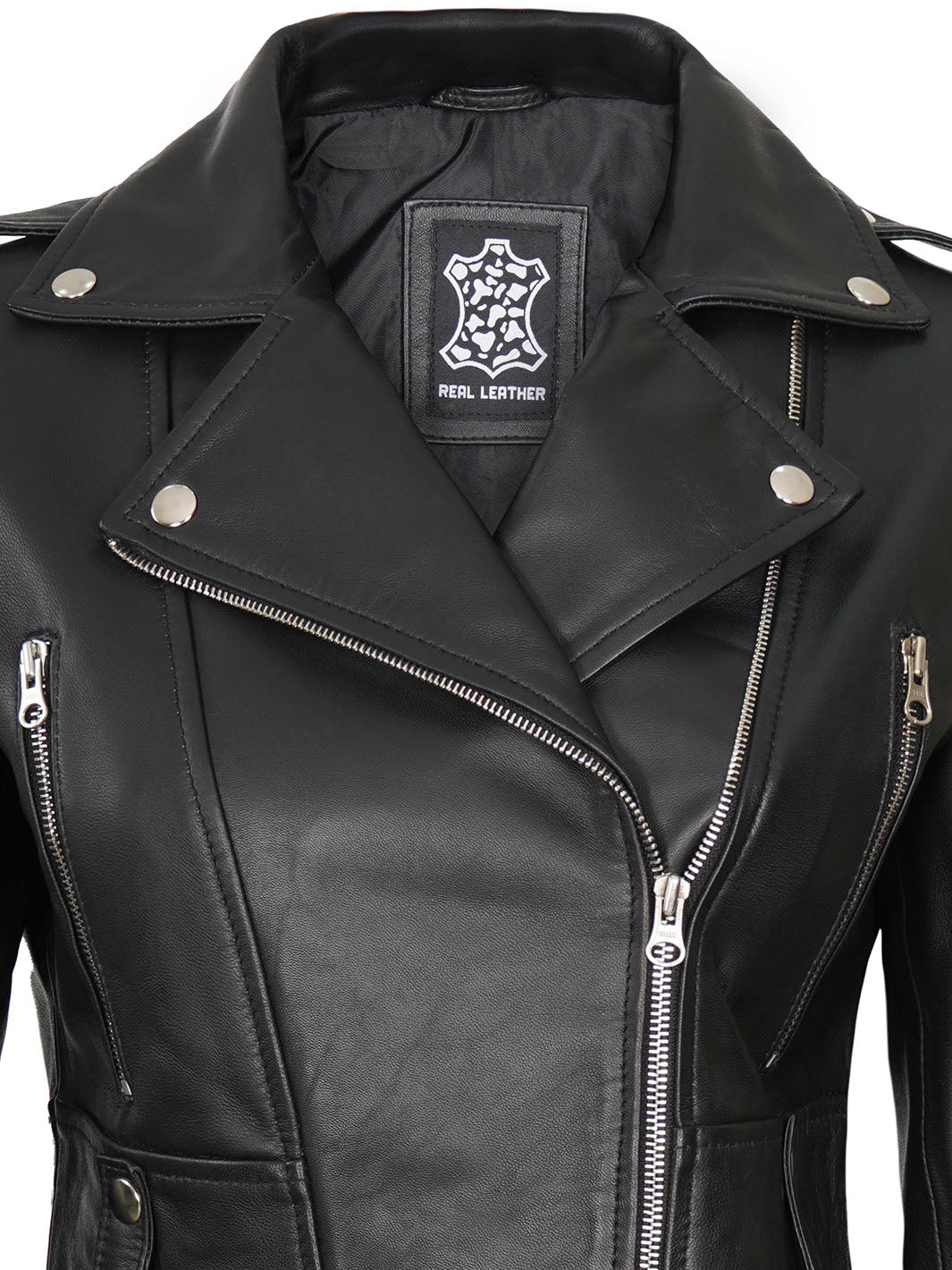 veste de moto courte en cuir noir femme