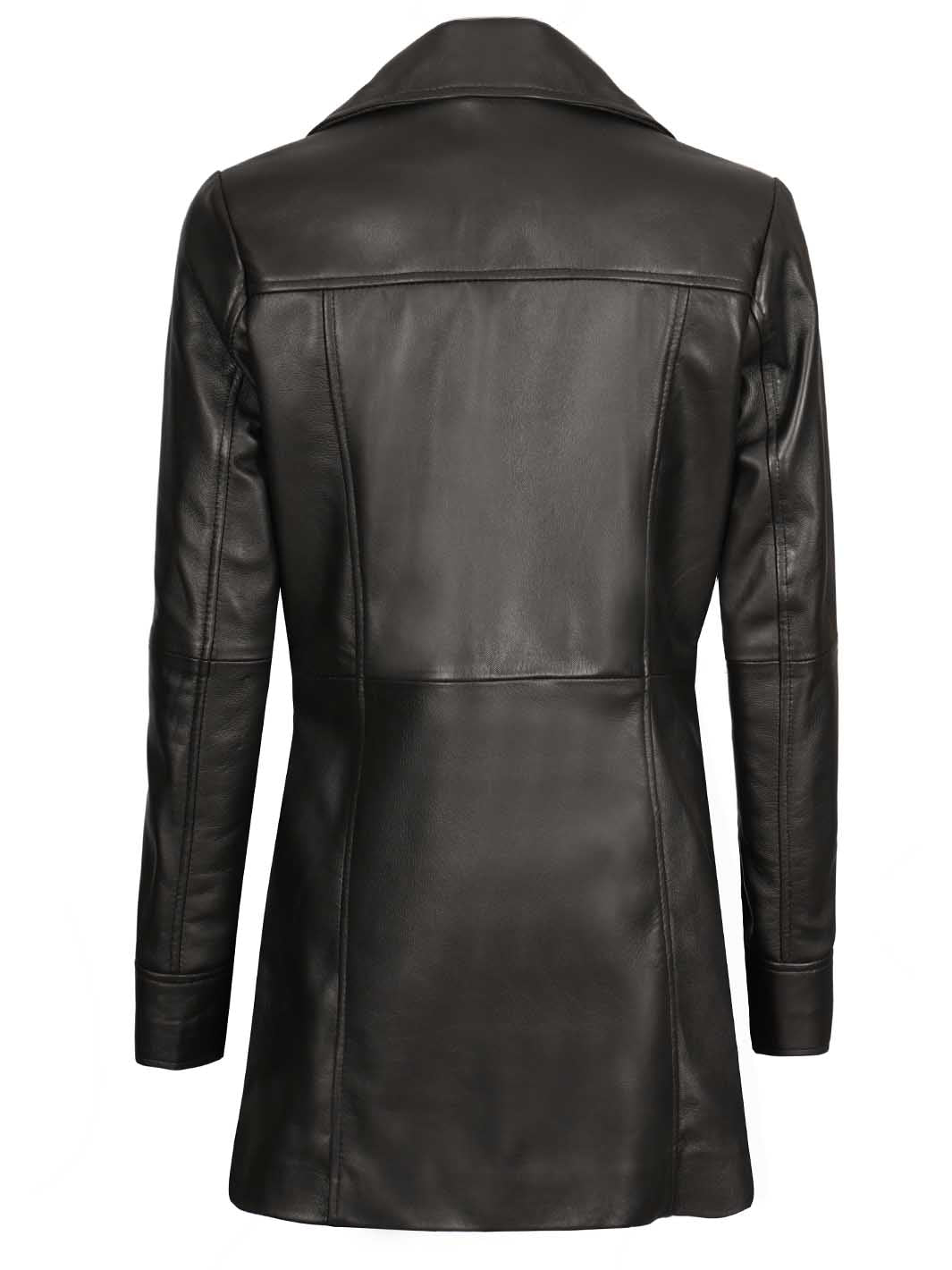 Manteau noir en cuir pour femme