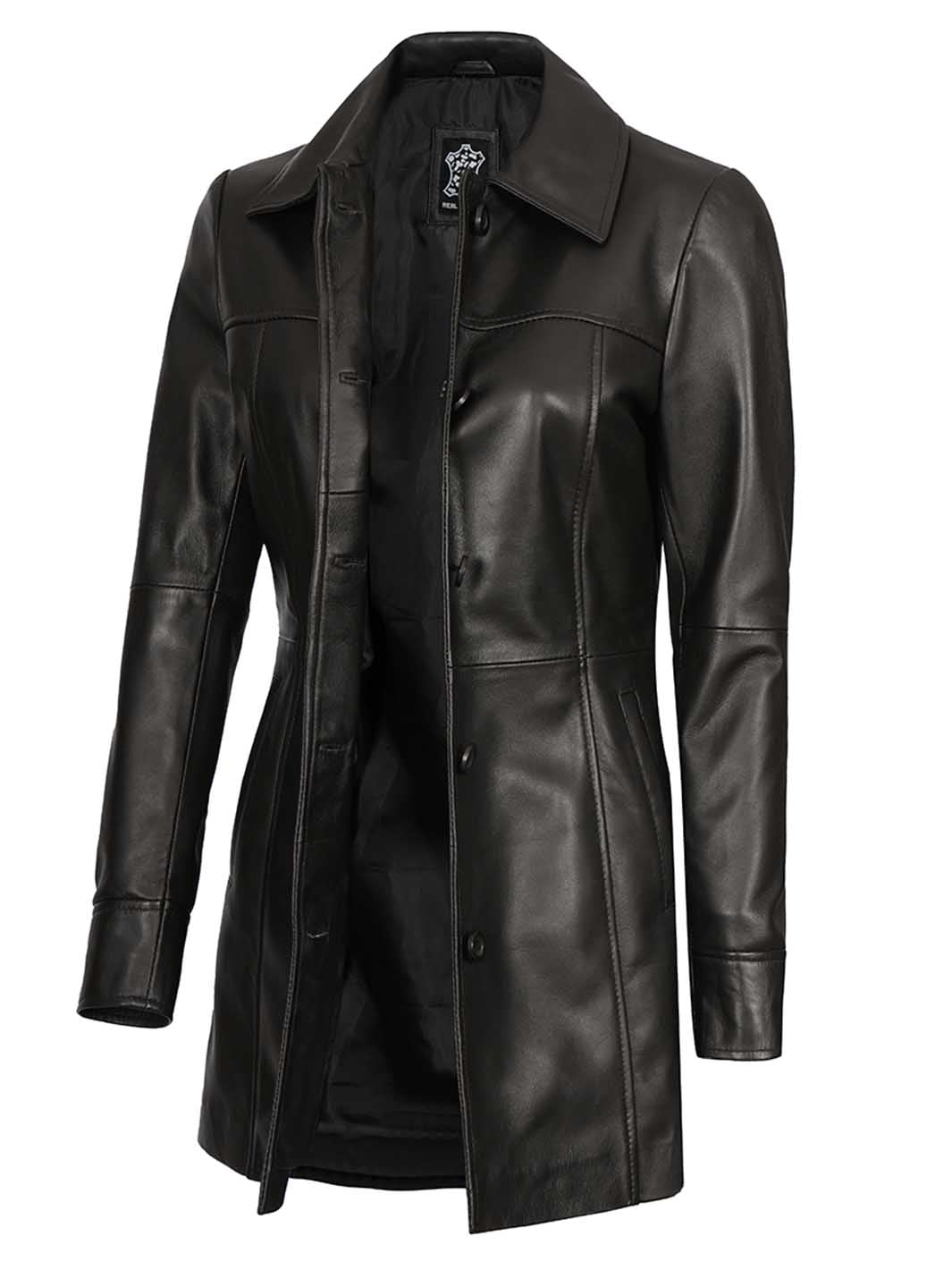 Manteau en cuir noir pour femme