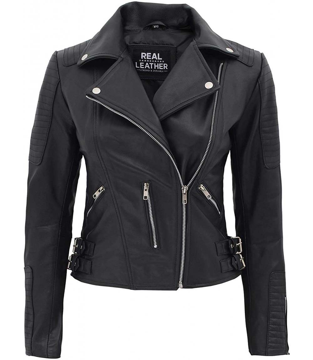 Veste en cuir noire pour femme