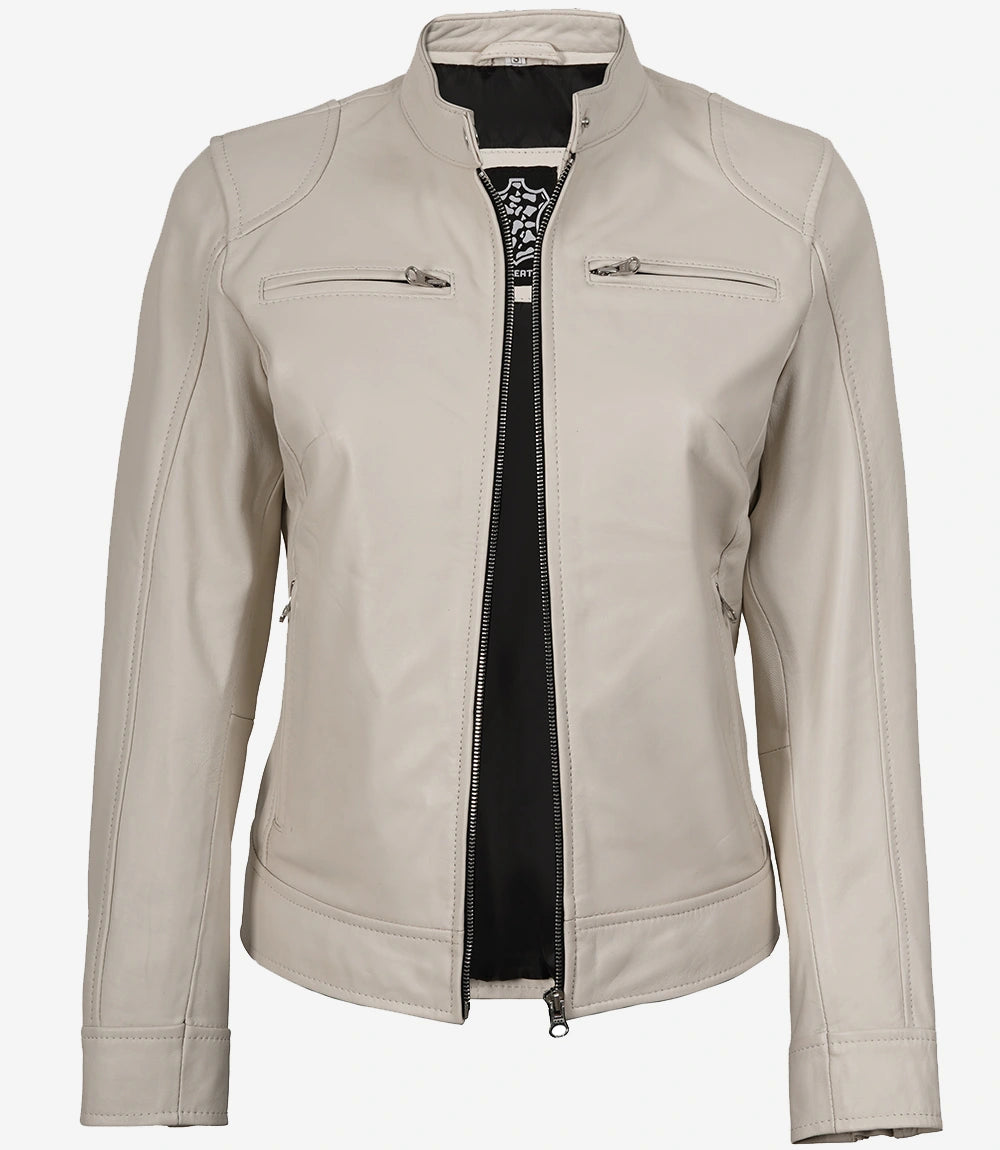 veste en cuir blanche pour femme