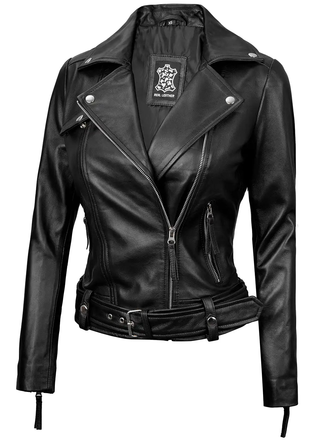 Blouson motard en cuir noir pour femme