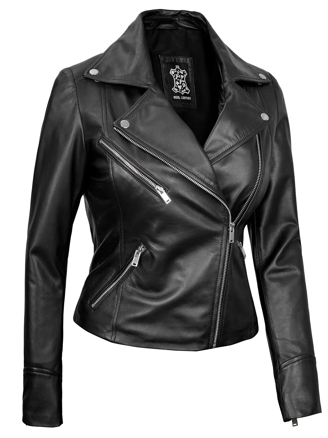 Veste en cuir noir pour femme