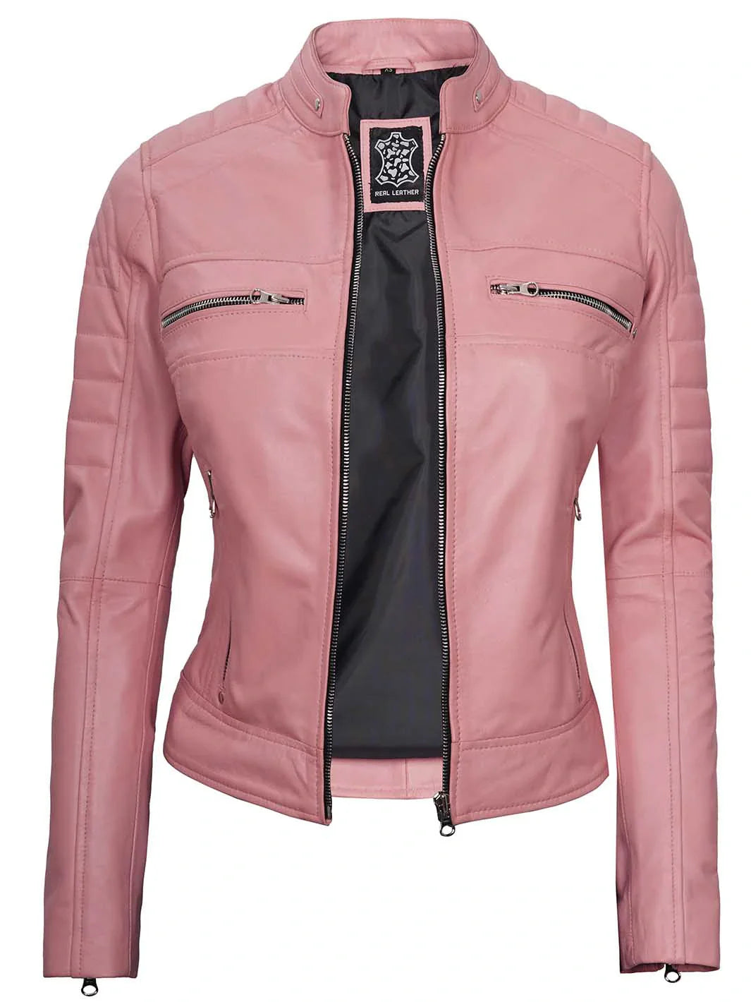 Veste en cuir véritable rose pour femme