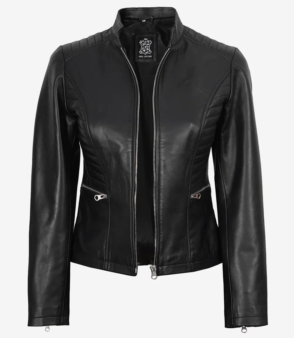 Blouson en cuir noir Cafe Racer femme