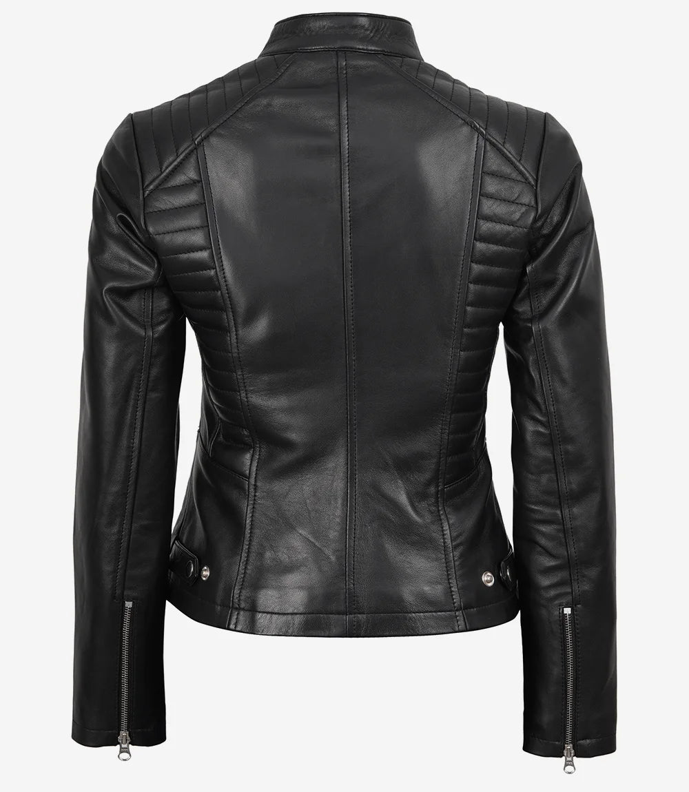 Blouson en cuir noir Cafe Racer femme