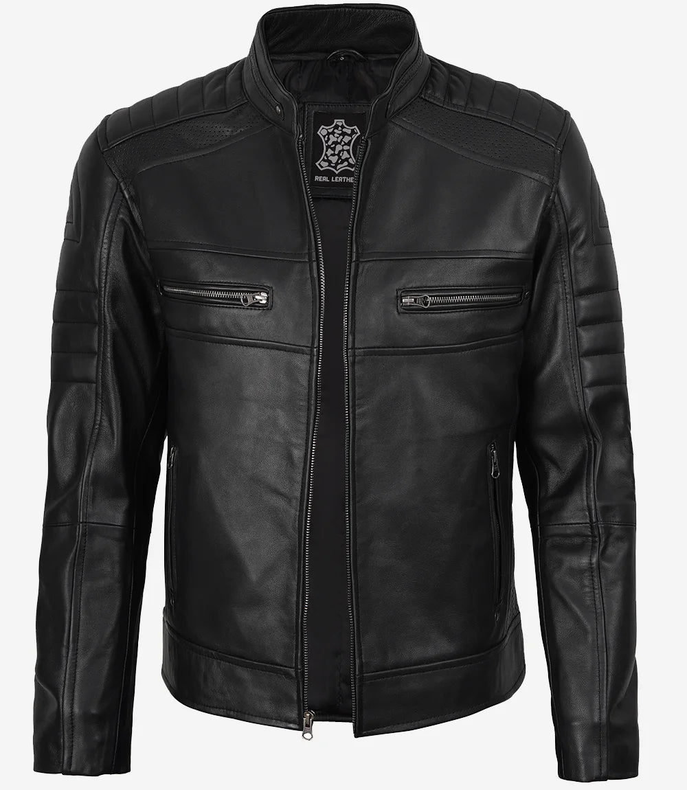 Veste en cuir noire homme