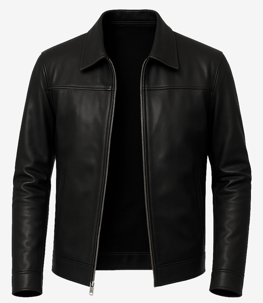 Veste en cuir véritable noir pour homme